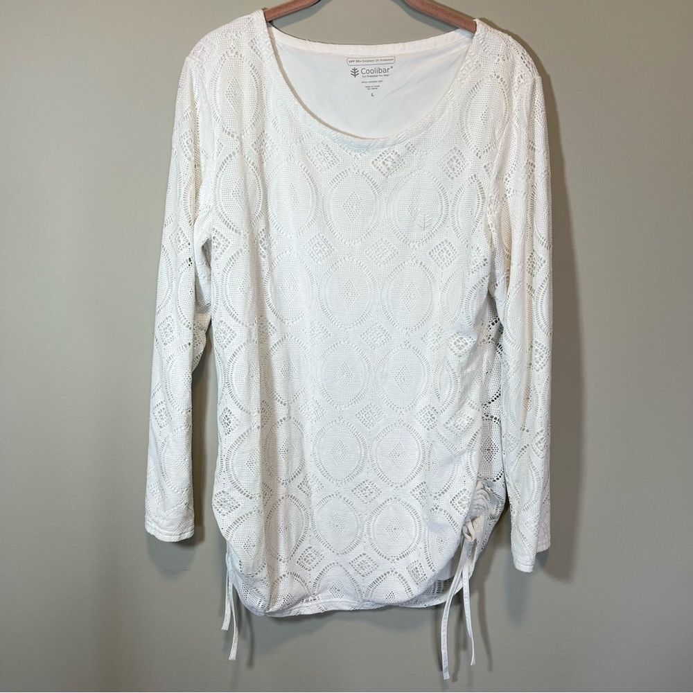COOLIBAR UPF 50+ Long Sleeve Top White Knit Overlay Swim Large